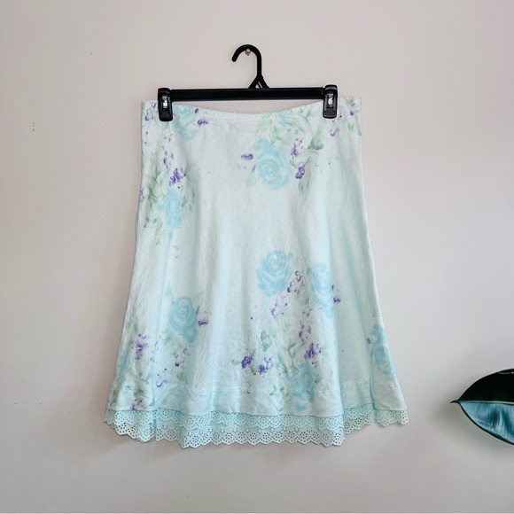 J.Jill Linen Floral Skirt With Lace Detail - Picture 1 of 4